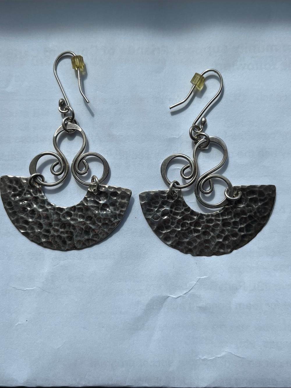 Amparo Mexico 925 Hammered Fan Drop Earrings with Swirl Links — Silver